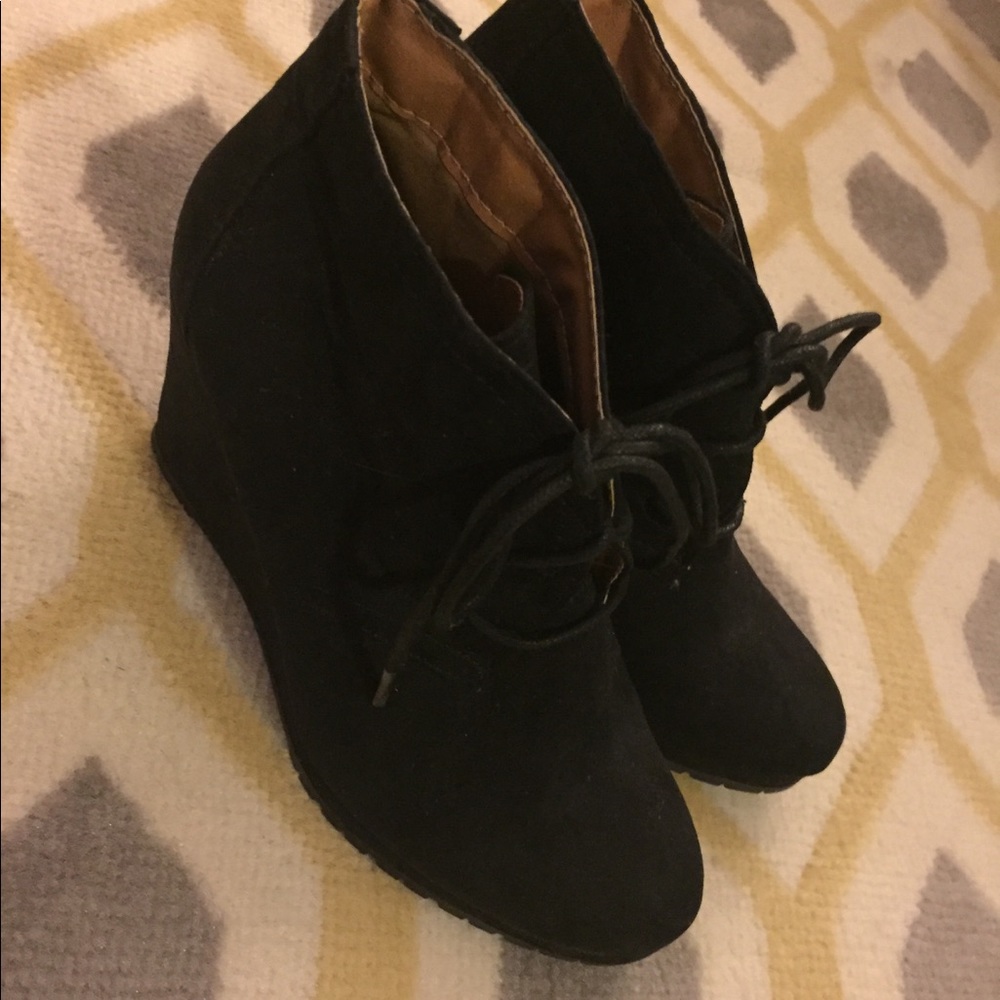 Black faux suede lace up booties